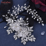 Runhufu HP511 Alloy Flower Wedding Headband Bridal Hair Accessories Rhinestone Woman Headpiece with Comb Bride Headwear Jewelry