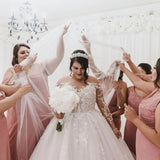Runhufu Size A Line Wedding Dresses White For Women Big vestido de novia Long Sleeves Tulle Appliqued Lace Beads Pearls Court Train