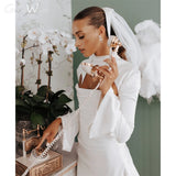 Runhufu Short Wedding Dress Mini Satin Long Sleeves Bride Dress O Neck Backless Bridal Gown §ã§ӧѧէ֧ҧߧà§Ö §á§ݧѧä§î§Ö vestidos de novia