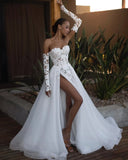 Runhufu fashion Bohemian lace wedding dress A line long sleeve sexy sweetheart backless slit custom new bride dress 2024