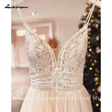 runhufu Spaghetti Straps Champagne Boho Wedding Dress For Women 2023 Vestido Civil Bridal Church Wedding Gowns suknie slubne