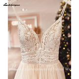 Runhufu Spaghetti Straps Champagne Boho Wedding Dress For Women Vestido Civil Bridal Church Wedding Gowns suknie slubne