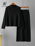 Runhufu Fashion Autumn Sweater Two Pieces Suits Women Loose Warm Pullovers+Split Long Skirt 2024 Winter Casual Knitted Sets