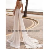 Runhufu Lace Decal Women's Bridal Dresses High Neck Side Split Pleated Sleeveless Sexy Backless Robe Wedding Gowns Beach Robe De