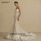 Runhufu Sweetheart Champagne Mermaid Wedding Dress For Women Ivory Lace Sleeveless Trumpet Vintage Bride 2024 Bridal Gown New