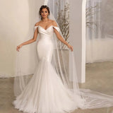 Runhufu Wedding Dresses Fashion A-Line Beautiful Satin Mermaid Off Shoulder Mopping Bride Gowns Sexy Backless Sleeveless 2024