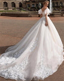 Runhufu 2023 A-line Wedding Dress Appliques V-neck Backless Off The Shoulder Zipper Robe De Mariée Elegant Vestido De Novia