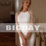 Runhufu Mermaid Wedding Dress Women 2024 Long Sleeves Lace Illusion Back O-Neck Satin Bridal Gown Sweep Train Vestidos De Noiva