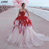 Runhufu Classic Red Tulle Wedding Dresses Strapless Sweetheart Backless Princess Bridal Gowns With Puffy Ball Skirt Bride Dress