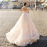 Runhufu NICEB Romantic Champagne Wedding Dress Lace Flower Cap Sleeve For Bride Dresses Princess Sweetheart Open Back Bridal Gown