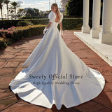 Runhufu Mariée Satin Elegant Wedding Dress Puff Sleeves With Square Collar A-line Ball Gown Back Backless Button Custom Made
