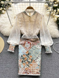 Runhufu Splice Lace Embroidery Women Dress Summer 2024 Temperament Elegant Zipper Long Sleeves Ladies A Line Slim Chic Dresses