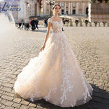 Runhufu NICEB Romantic Champagne Wedding Dress Lace Flower Cap Sleeve For Bride Dresses Princess Sweetheart Open Back Bridal Gown