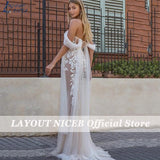 Runhufu NICEB Wedding Dress Appliques Flower Bridal Gowns Sweetheart Off Shoulder robe de mariée fluide Mermaid Lace Beach Bride