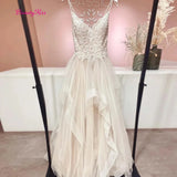 Runhufu Wedding Dresses For Women Spaghetti Strap Applique Long Wedding Gown Sweep Train Elegant Bride Dress vestidos de novia