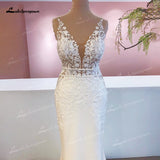 runhufu Mariage Boheme Chic Lace Mermaid Wedding Dress 2023 Elegant Bridal Country Lace Appliques Satin Bridal Gown robe de mariée