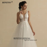 Runhufu Real Image Sexy Deep V Neck Wedding Dresses For Women 2024 Bride A Line Open Back Boho Bridal Party Gown Sleeveless