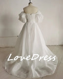 Runhufu Off The Shoulder Princess Wedding Dress Sweetheart Appliqued Puff Sleeves Bride Dress A-Line Backless For Bride Gown 2023