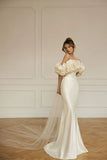 Runhufu Mermaid wedding dress sexy off-the-shoulder handcrafted flowers plus dimensions with removable train bridal gown