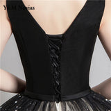 runhufu New Style Black Matching Fashion V-Neck Quinceanera Dress Graduation Dress With Sleeve Formal Performance Sequins Ball Gown