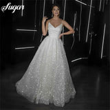 Runhufu Split Sweetheart Wedding Dresses Glitter Tulle Sexy Bridal Gown Spaghetti Straps Boho Bride dresses Vestidos de novia