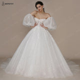 Runhufu Princess Strapless Ivory Glitter Wedding Dresses 2024 For Women Court Train Bride 3D Flower Romantic Shinny Bridal Gown