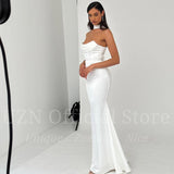 Runhufu White Mermaid Wedding Dresses Elegant Strapless Satin Long Bridal Gowns Boho Beach Evening Wedding Prom Gowns Custom Size