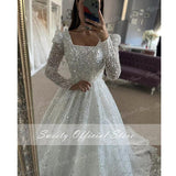Runhufu Wedding Gowns With Beading Princess A-line Ball Gown Square Collar Full Sleeve Bride Dress Prom Dresses Robe De Marie