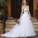 Runhufu Off Shoulder Wedding Dresses Appliques Long Sleeve Bridal Gowns Vintage Vestidos De Noiva Mariage Plus Size Custom Made