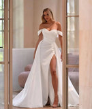 Runhufu Simple Wedding Dresses Side Slit Mermaid Prom Dresses Woman's Formal Bride Beach Party Ball Gowns Vestidos De Novia