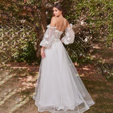 Runhufu Flowers Sweetheart Luxury Wedding Dress Long Puffy Sleeves A Line Custom Made Tulle 3D Lace Romantic Bridal Gowns