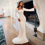 Runhufu Women Mermaid Wedding Dresses Long Sleeve Detachable Train Bridal Dress Boho Beach Wedding Ball Prom Gowns Custom Size