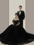 Runhufu Off The Shoulder Bridal Dress 2024 New Black Vestidos De Novia Elegant Floor-length Simple Robe Mariage Femme Plus Size
