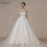 Runhufu Princess Vintage Ivory Wedding Dress For Women Strapless Court Train Detachable Sleeves White Glittle Bridal Ball Gown