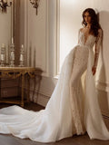 Runhufu Wedding Dresses With Detachable Train Classic Bridal Gowns Lace Appliques V-Neck Backless Robes Vestidos De Novia 2024