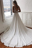 Runhufu Spaghetti Straps Off White Crepe Soft Satin Wedding Dress A Line Deep V Neck Wedding Gowns Vestido De Noiva