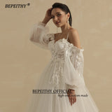 Runhufu Sweetheart Glitter A Line Wedding Dress For Women 2024 Bride Detachable Full Sleeves Elegant Bridal Party Gown Luxury