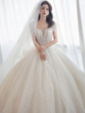 Runhufu Luxury Wedding Dress Shining Sequins Princess Ball Gown With Sweep Train Vintage Bridal Dresses Vestido De Noiva