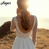 Runhufu Line Chiffon Wedding Dress Long Sleeves Sexy V Neck lace Bride Dress Boho Wedding Gown PluS Size Simple Wedding Dress