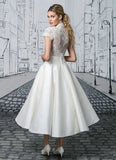 Runhufu Simple V-Neck Short Wedding Dress 2024 Cap Sleeve Tea-length Vintage Bridal Gown Elegant Vestido De Novia