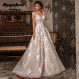 Runhufu Classic V-neck Wedding Gowns for Women Cap Sleeves Lace Appliques Backless Tulle Sweep Train Robe De Soiree De Mariage