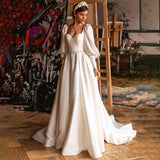 Runhufu Elegant Off Shoulder Wedding Dresses New 2024 White Gorgeous Satin Long Sleeve Sexy Backless Simple Robe Bridal Gown