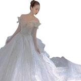 runhufu The Shoulder Luxury Shinning Wedding Dress 2023 Princess Beading Ball Gown Bride Dresses Vestido De Noiva