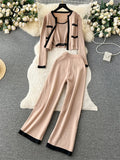 Runhufu Autumn Knitted Three Pieces Sets 2024 Slim Tank Top+Long Sleeves Short Cardigan+Elastic Long Pants Fashion Sweater Set