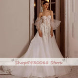 Runhufu Elegant Strapless Wedding Dresses Lace Appliques A-Line Tulle Robes Floor Length Bridal Gowns Vestidos De Novia