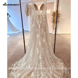 runhufu Fashion A line Wedding Dresses 2023 for women V-neck Appliques Tulle Beach Bridal Gown Sweep Train Vestido De Noiva