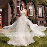 Runhufu V-Neck Mermaid Wedding Dress Detachable Train 2023 Boho Lace Appliques Bridal Gown For Bride Backless Robe De Mariée