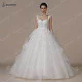 Runhufu Sweetheart Ivory Glitter Wedding Dresses For Bride Sleeveless Court Train Appliques Women A-line Lace Bridal Gown 2024