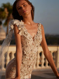 Runhufu Appliques Beads Dress For Bride Sexy Illusion Deep V-neck Wedding Dresses Elegant Mermaid Bridal Gown Robe De Mari¨¦e