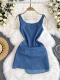 Runhufu INS Fashion Denim Dress 3D Flower Sleeveless Skinny Zipper Split Fold Solid 2024 Y2k Vintage Summer Chic Party Vestido